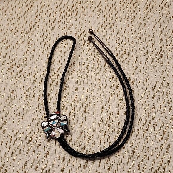 Vintage Thunderbird Bolo Tie with Turquoise and other natural stones B&C shack - Picture 2 of 3